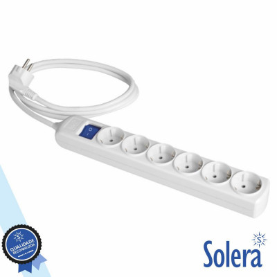 Tomada Elétrica c/ 6 Saídas Interruptor 3M Branco Solera
