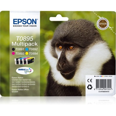 Epson Monkey Multipack de 4 cores T0895 Tinta DURABrite Ultra (c alarme RF+AM)