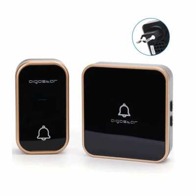 Campainha sem fio CA autoalimentada preta e dourada