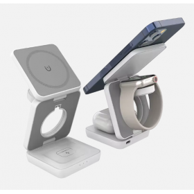 Carregador sem fios magnético dobrável 3 em 1 de 15 W - Branco