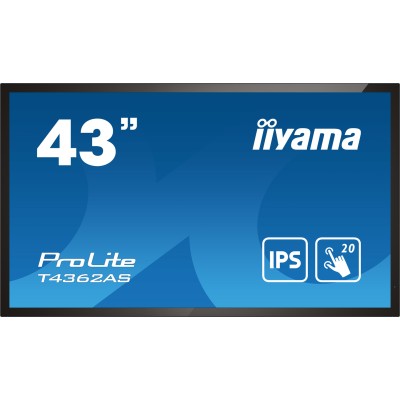 iiyama T4362AS-B1 ecrã de sinalização Plasma interativo 108 cm (42.5") IPS 500 cd m² 4K Ultra HD Preto Ecrã táctil Processador