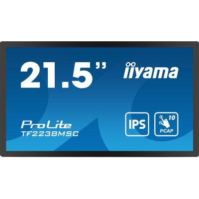 iiyama TF2238MSC-B1 ecrã de sinalização Quadro digital 55,9 cm (22") LED 600 cd m² Full HD Preto Ecrã táctil