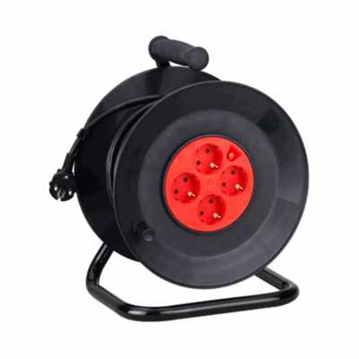 Enrolador de cabo de 4 vias com ficha Schuko 3G1,5m? 50m preto