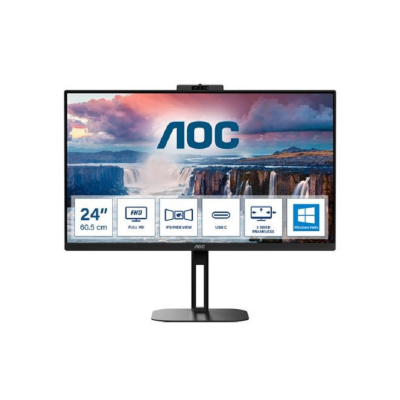 Monitor AOC 24″ Ips 16:9 Ful HD Hdmi Dp Usb-C 1Ms 75Hz Webcam Multimédia Tem Pivot – Preto