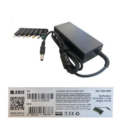 Transformador 2Hix Universal Led Lights 12V 5A 5.5*2.1 + 7Tips