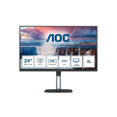 Monitor AOC 24″ Ips 16:9 Full HD Hdmi Dp Usb-C 4Ms 75Hz Multimédia – Preto