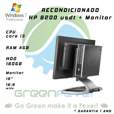 Aio Hp 8200 Usdt I3-2100 4Gb 160Gb W7 Pro + Monitor 19 Hp Wide