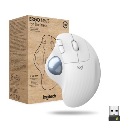 Logitech ERGO M575 for Business rato Escritório Mão direita RF Wireless + Bluetooth Trackball 2000 DPI