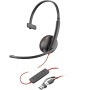 POLY Headset Monaural Blackwire 3210 com USB-C + Adaptador USB-C A