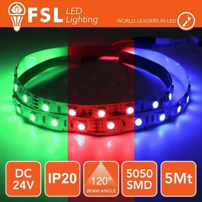 Mangueira LED 5050 - 5Metro 12W 1100Lm RGB 24V IP20 60led