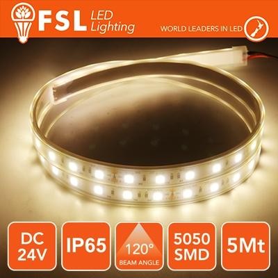 Mangueira LED 5050 - 5Metro 12W 1000Lm 3000K 24V IP65 60led