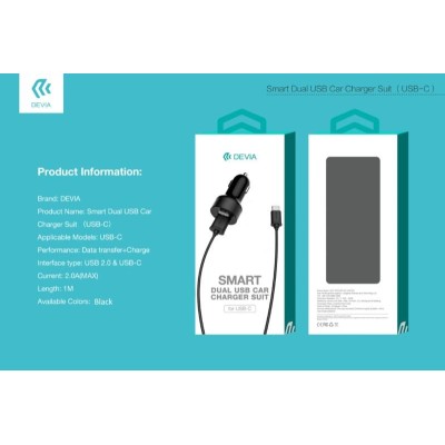 Smart Dual USB Car Charger Suit Type-C Black