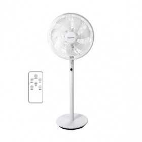 Ventilador de chão de 16 polegadas, 7 pás, 3 velocidades, branco com comando à distância