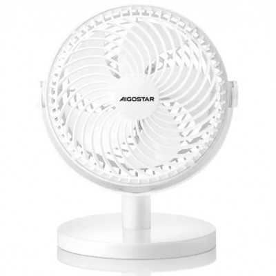 Ventilador de mesa de 6 polegadas, 5 pás, 2 velocidades, sem bateria, branco