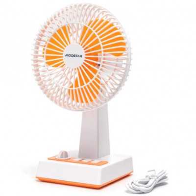 Ventilador de mesa de 8 polegadas, 3 pás, 3 velocidades, sem bateria, branco e laranja