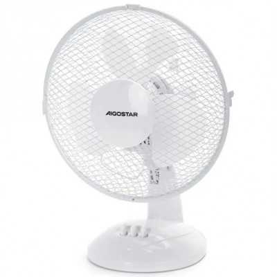 Ventilador de mesa de 9 polegadas, 3 pás, 2 velocidades, branco