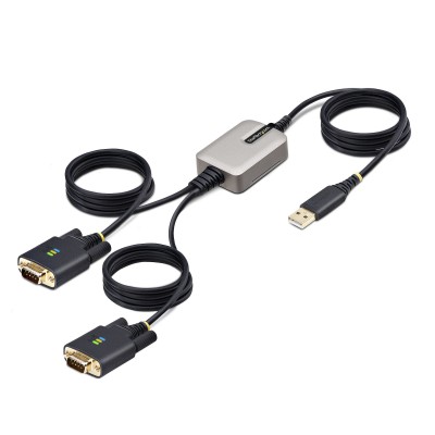 StarTech.com 2P6FFC-USB-SERIAL adaptador para cabos USB-A 2 x DB-9 RS-232 Preto, Cinzento