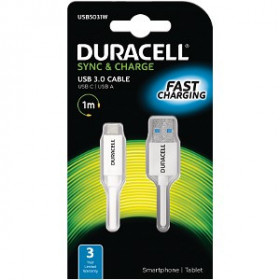 Cabo Duracell Usb Type-C To Usb 3.0 1 Metro Branco