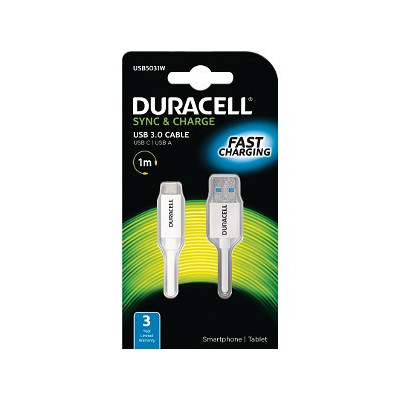 Cabo Duracell Usb Type-C To Usb 3.0 1 Metro Branco