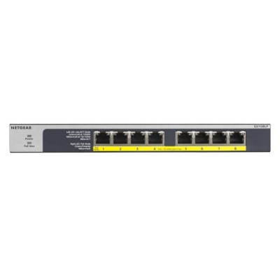 NETGEAR GS108LP Não-gerido Gigabit Ethernet (10 100 1000) Power over Ethernet (PoE) 1U Preto, Cinzento