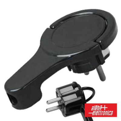 Ficha Schuko Macho C/ Terra Anel Extração 250V Preto